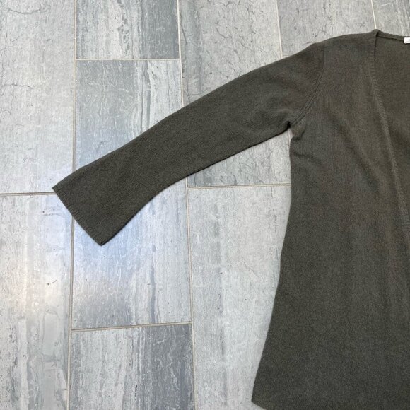 Minnie Rose 100% Cashmere Open Front Duster Cardigan Sweater Green/Brown Sz Med - Picture 6 of 9